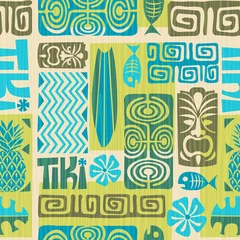Gordijnen Naadloos exotisch Tiki-patroon. vector illustratie © TeddyandMia