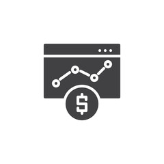 Exchange rates chart vector icon. filled flat sign for mobile concept and web design. Browser with increase graph simple solid icon. Symbol, logo illustration.