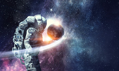 Spaceman and his mission. Mixed media