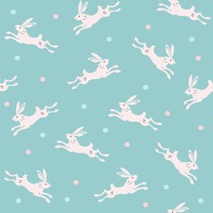 Seamless vector pattern with cute white rabbits.