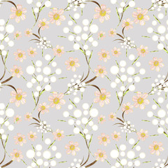 Seamless delicate floral pattern. White, orange flowers on a light background.