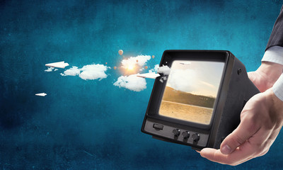 Retro TV monitor. Mixed media