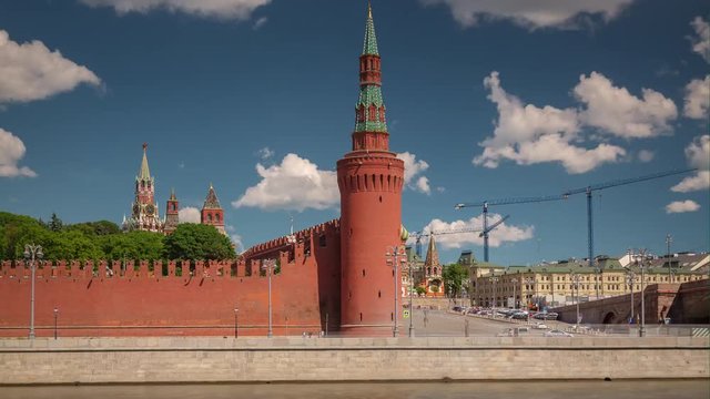 night light moscow famous kremlin riverside bay construction panorama 4k timelapse russia
