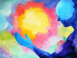 human and spirit powerful energy connect to the universe power abstract art watercolor painting illustration design hand drawn