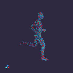 Running man. Design for sport, business, science and technology. Dotted silhouette of person. Vector illustration.