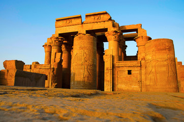 Partial view of the Temple of Kom Ombo, Is an unusual double temple, It was constructed during the Ptolemaic dynasty, 180–47 BC - obrazy, fototapety, plakaty
