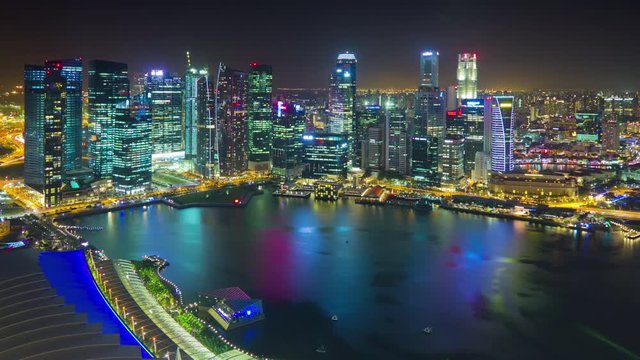 night illuminated singapore famous hotel rooftop downtown bay panorama 4k timelapse
