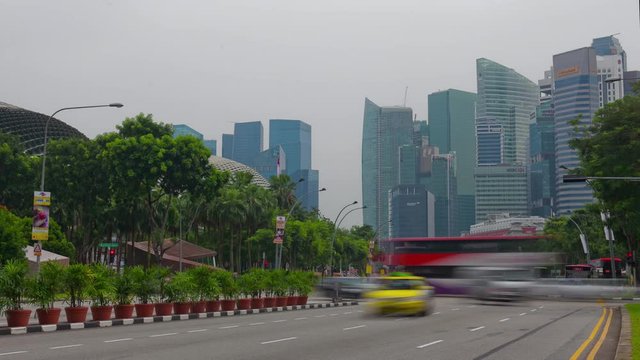 rainy day singapore cityscape traffic street downtown panorama 4k timelapse
