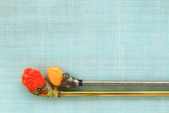 Korean traditional background of ornaments on ramie fabric. 