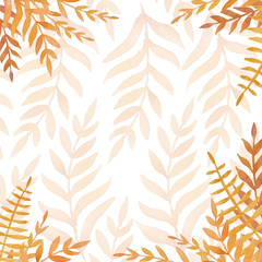 Beautiful abstract red leaves painted with watercolor make up decorative frame with white background