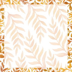 Fototapeta premium Beautiful abstract red leaves painted with watercolor make up a square decorative frame with white background