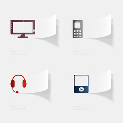 Computer and electronic devices. Flat sticker with shadow on white background