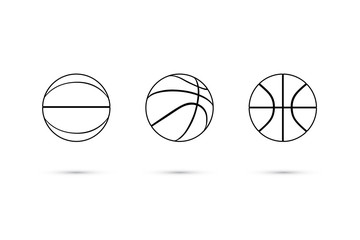 Vector black basketball ball line icon set isolated on white background.