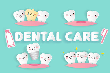 cartoon tooth with dental care