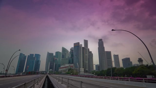 day light singapore cityscape downtown traffic street panorama 4k timelapse
