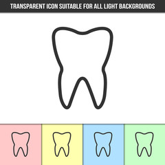 Simple outline transparent tooth icon on different types of light backgrounds
