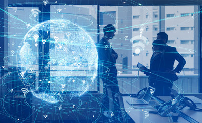 Group of businessperson amd wireless communication network concept.