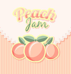 Retro peach jam label with title on striped background