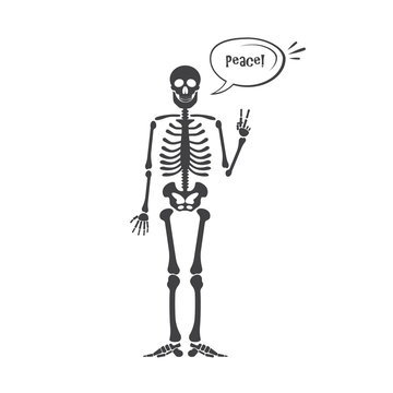 Skeleton human anatomy. halloween black skeleton isolated on white. Skeleton hand sign.