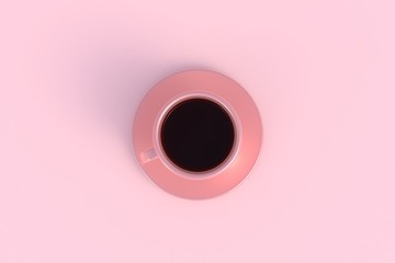 Morning coffee concept on pink background, Top view with copyspace for your text, 3D rendering