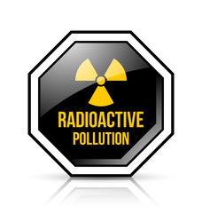 Obraz premium Black and yellow radioactive pollution sign with nuclear symbol on white background