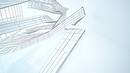 Abstract drawing white parametric interior  with window. Polygon colored drawing. 3D illustration and rendering.