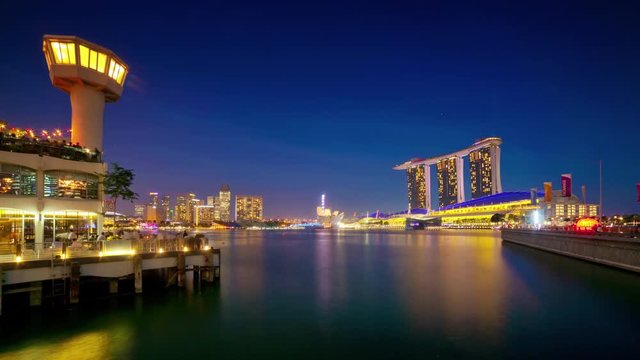 singapore evening illuminated marina bay panorama 4k timelapse
