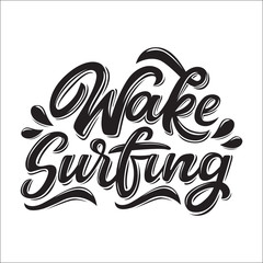 Wake surfing lettering logo in graffiti style isolated on white background. Vector illustration for design t-shirts, banners, labels, clothes, apparel, water extreme sports competition.
