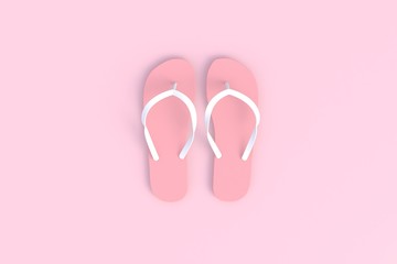 Flip flops on pink wooden floor, 3D rendering