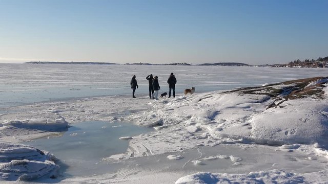 Walk along the shore of the Gulf of Finland in february afternoon. Hanko