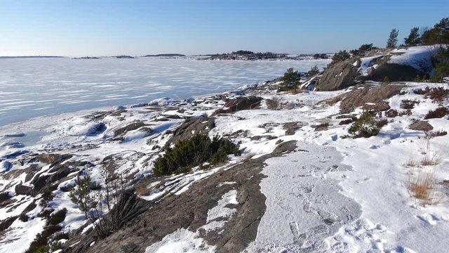 Sunny february day on the shore of the Hanko Peninsula. Finland