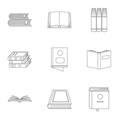 Reference book icons set. Outline set of 9 reference book vector icons for web isolated on white background