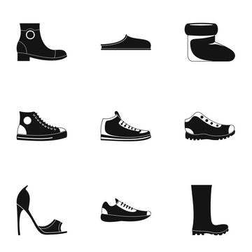 Sewing Shoes Icons Set. Simple Set Of 9 Sewing Shoes Vector Icons For Web Isolated On White Background