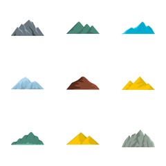 Volcano icons set. flat set of 9 volcano vector icons for web isolated on white background