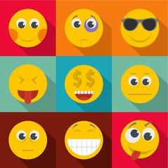Expression of emotion icons set. flat set of 9 expression of emotion vector icons for web isolated on white background
