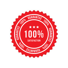 Red sign 100 percent satisfaction guarantee. Flat vector illustration EPS 10