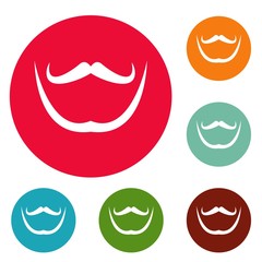 Mustache and beard icons circle set vector isolated on white background