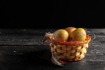 Happy easter! Easter eggs on wooden background