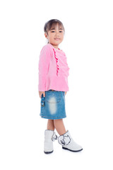 Full length of a little asian girl standing over white background