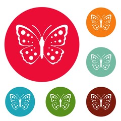 Spring butterfly icons circle set vector isolated on white background