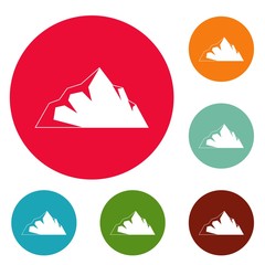 Exploration of mountain icons circle set vector isolated on white background