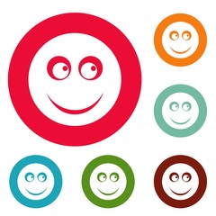 Smile icons circle set vector isolated on white background