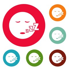 Sleep smile icons circle set vector isolated on white background