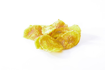 Sweet banana crisps paste is placed on a white background.