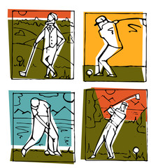 Golf club icons posters set.