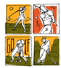 Golf club icons posters set.