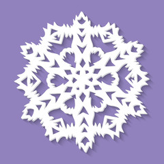 Christmas paper snowflake on ultra violet background. Vector illustration