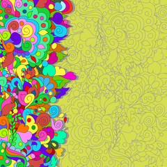 Flat style illustration with flowers, swirls and leaves. Bright romantic backgrounds. This image can be used for a greeting card, valentine or the wedding invitation.