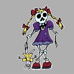 Naklejka premium Hand drawn vector illustration. Zombie girl. Sticker. Cartoon patch badges.