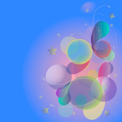 Colorful balls, bubbles, stars abstract background. Abstract space, disco for design, can be used for wallpapers, fills drawings, web page background, surface texture, textiles.